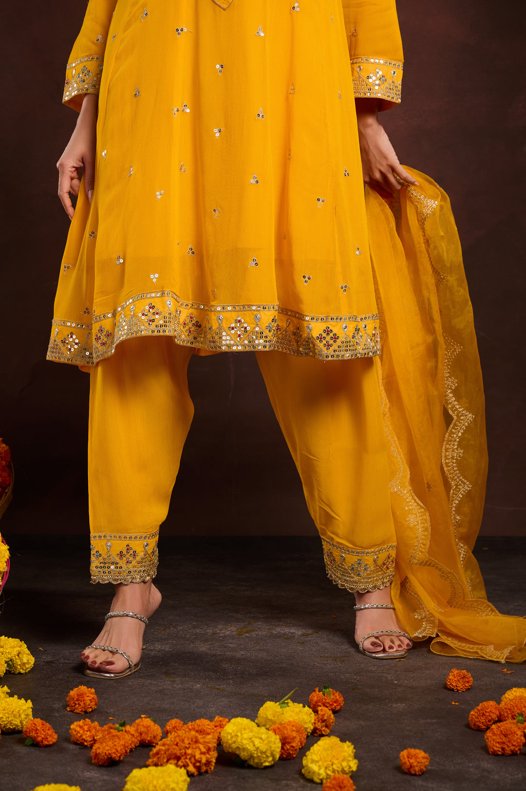 Yellow Embellished 3-Piece Suit Set
