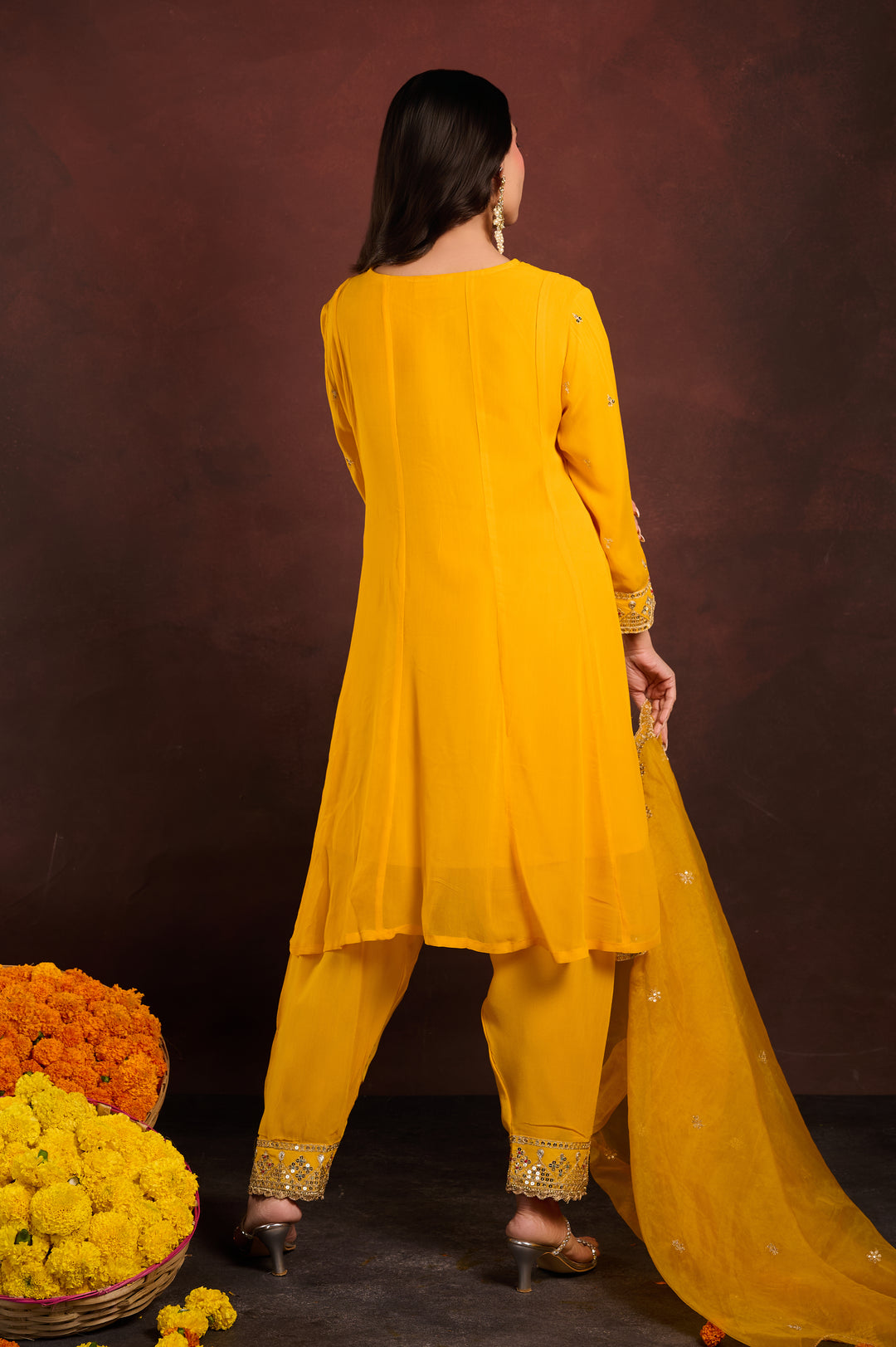 Yellow Embellished 3-Piece Suit Set