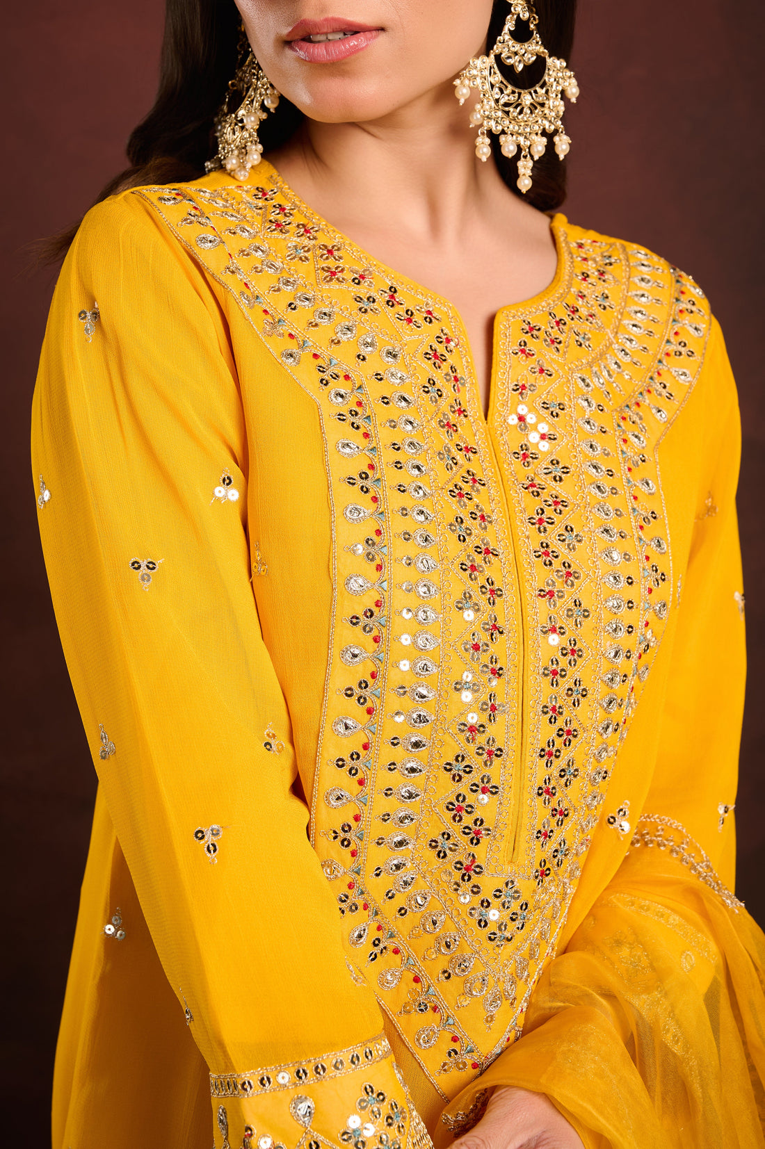 Yellow Embellished 3-Piece Suit Set