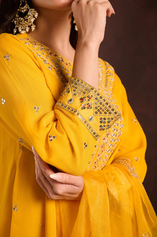 Yellow Embellished 3-Piece Suit Set