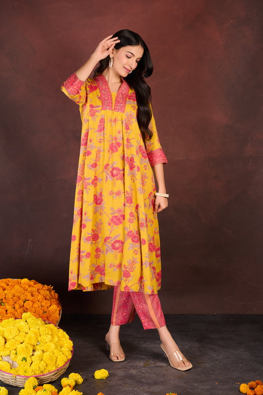 Yellow Printed Kurta set