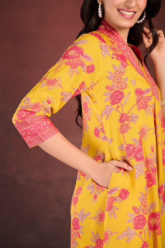 Yellow Printed Kurta set