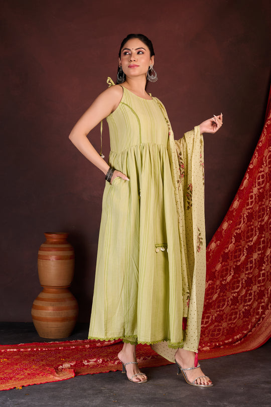 Pista Green Tiered Anarkali Set