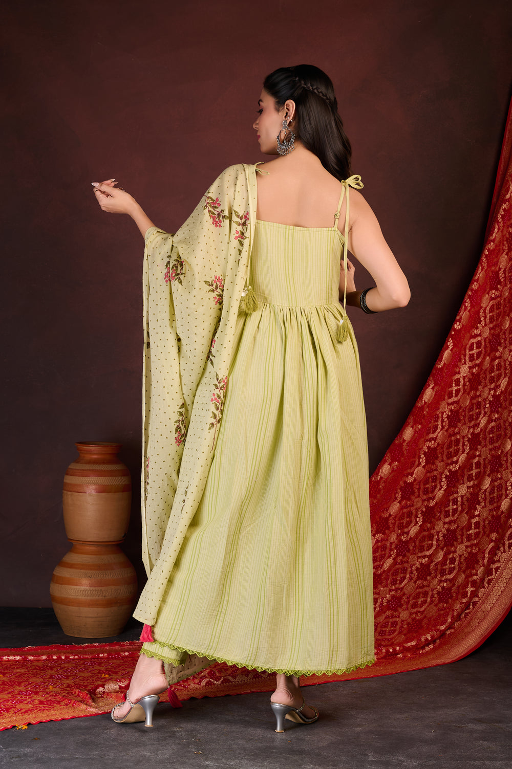 Pista Green Tiered Anarkali Set