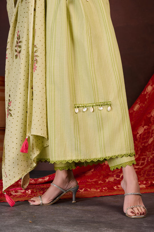 Pista Green Tiered Anarkali Set