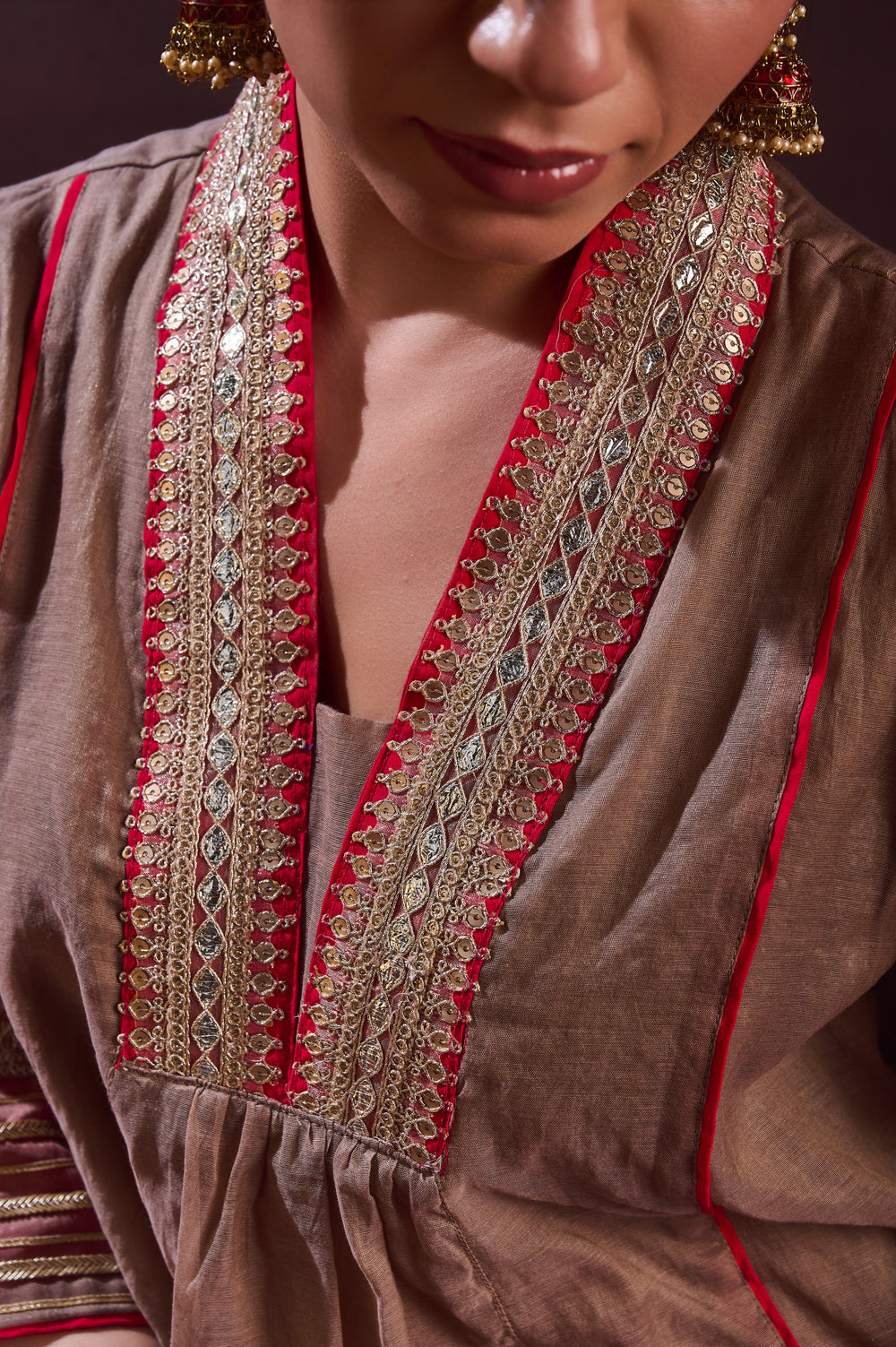 Red V Neck Suit Set
