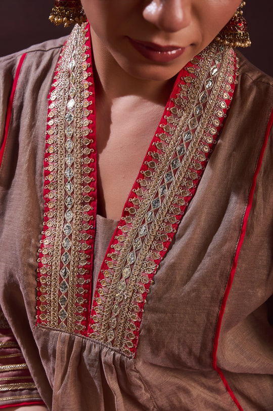 Red V Neck Suit Set