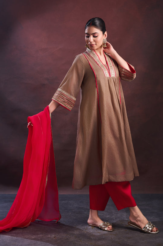 Red V Neck Suit Set