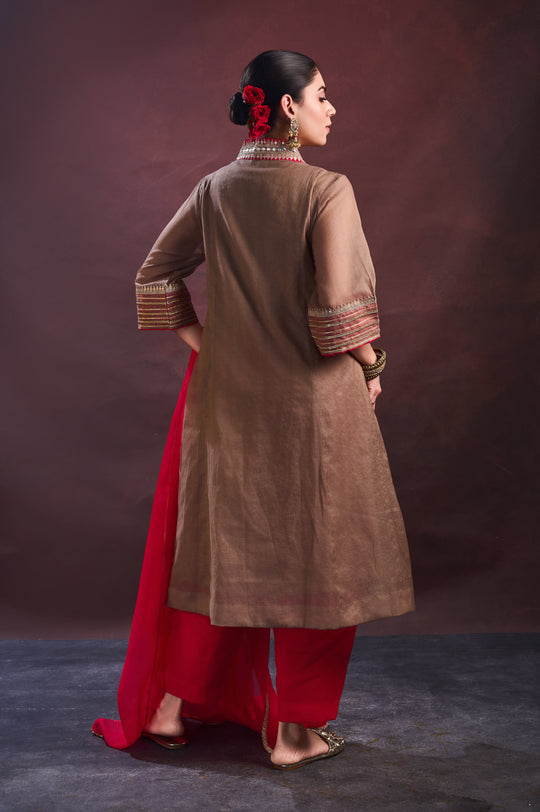 Red V Neck Suit Set