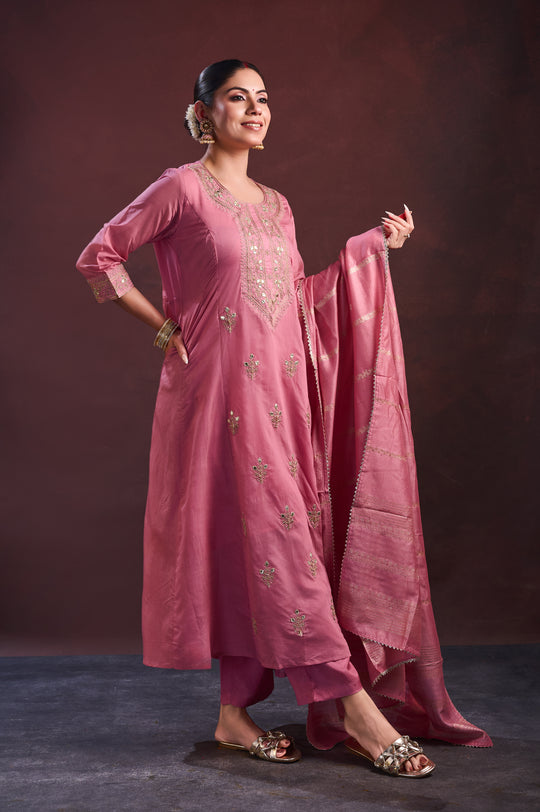 Pink Embroidered Anarkali Set