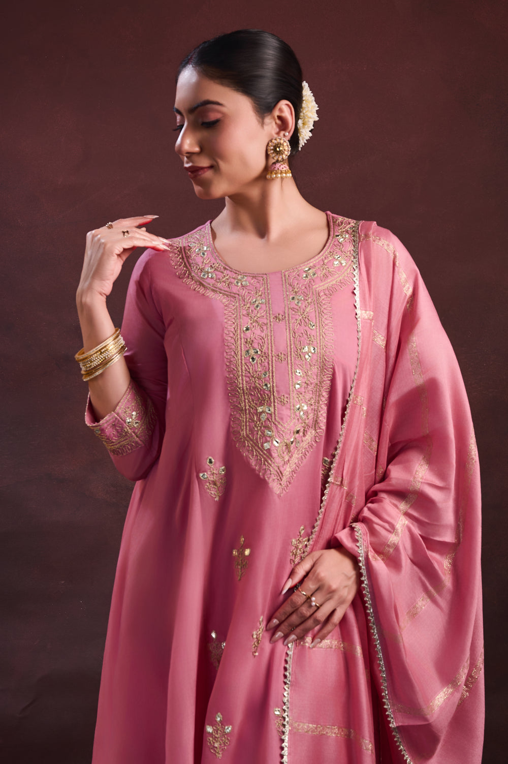 Pink Embroidered Anarkali Set