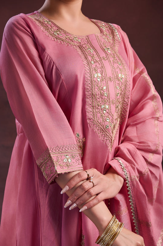 Pink Embroidered Anarkali Set