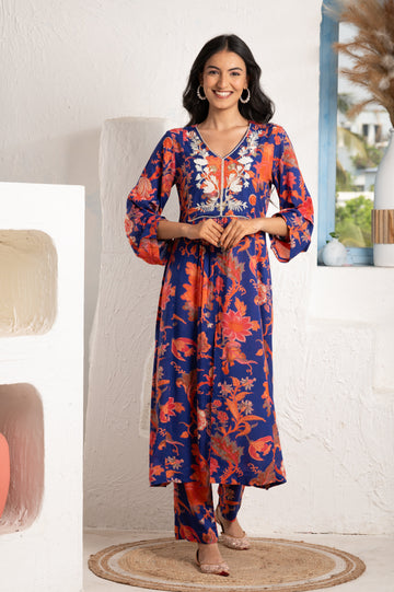 Pearl Embroidered Yoke Purple suit set