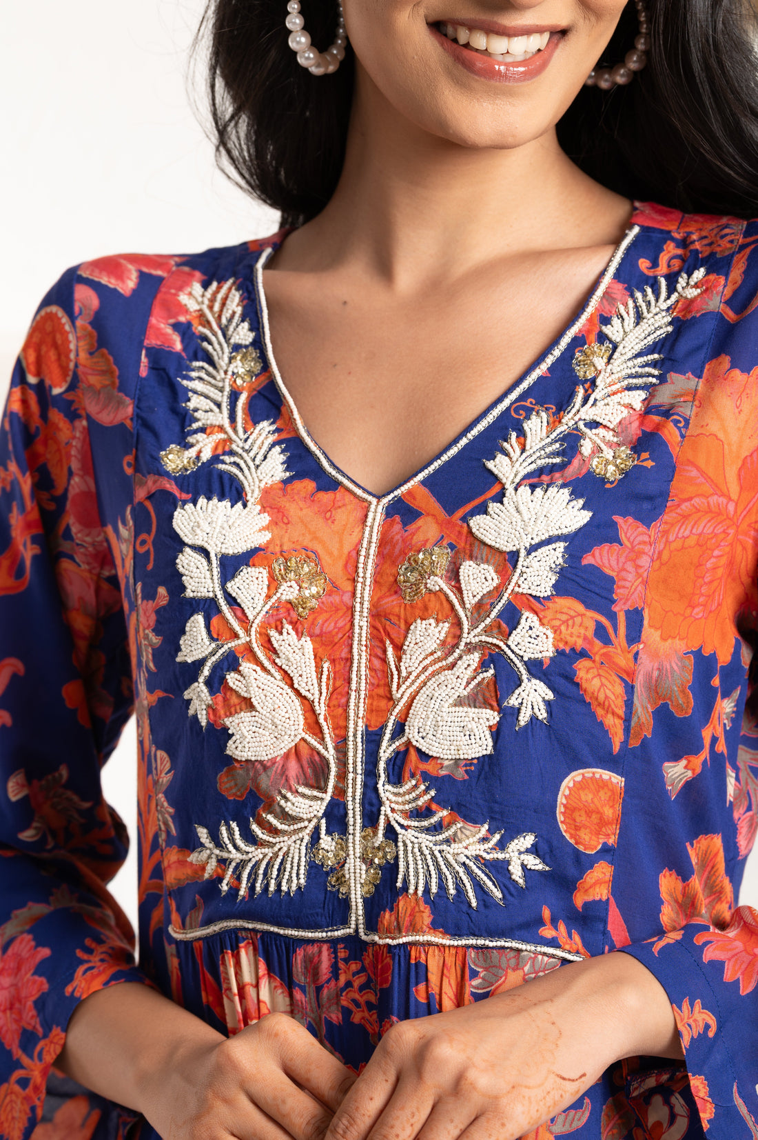 Pearl Embroidered Yoke Purple suit set