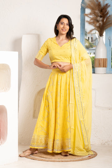 Sequence Work Lehenga Yellow