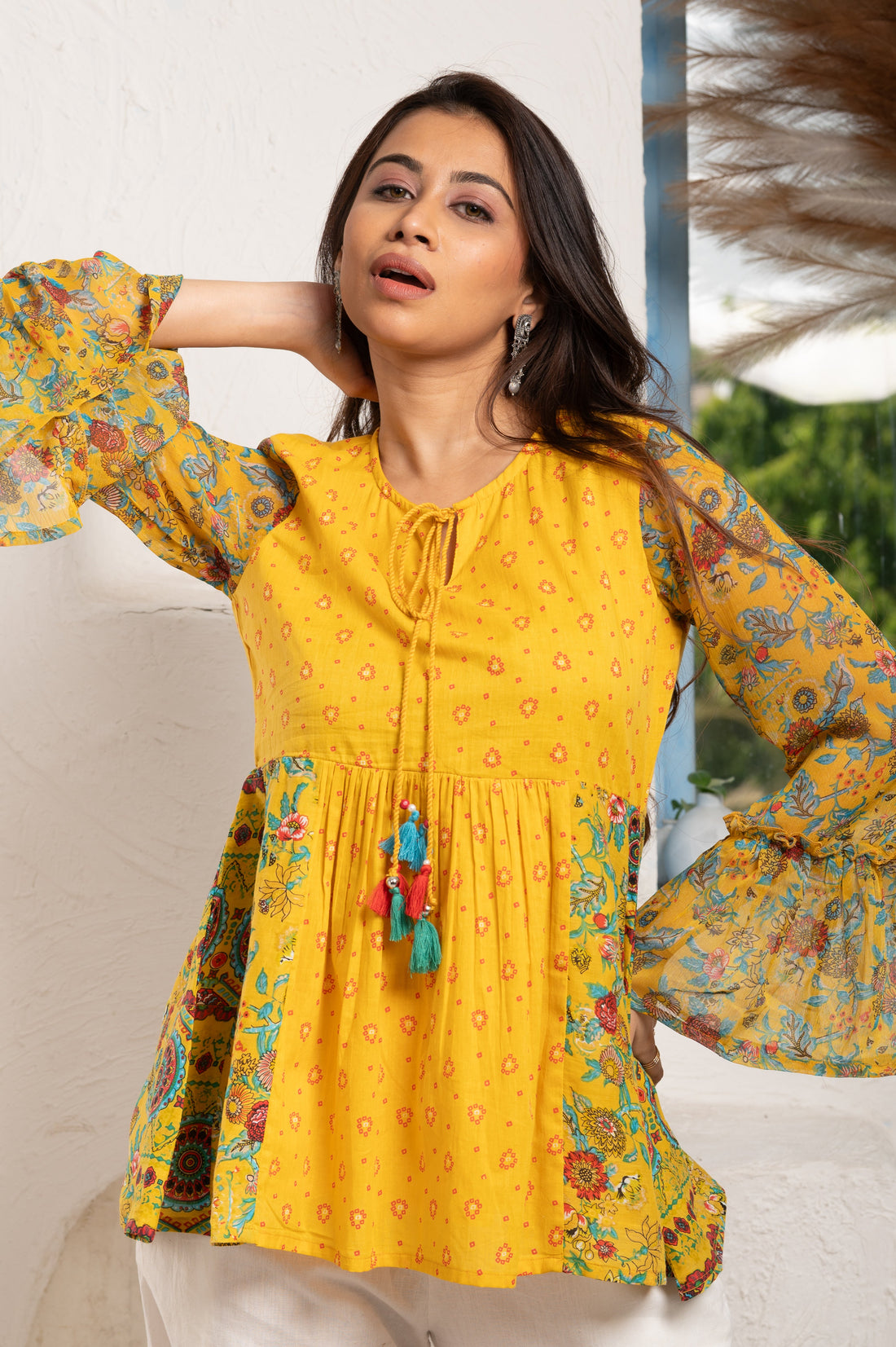 PRINTED MUSTARD COTTON TUNIC