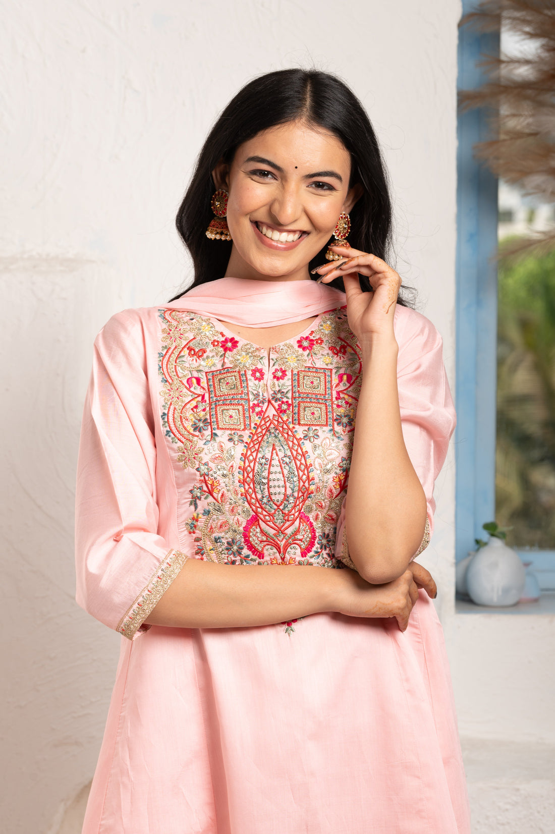 Multicolor Bead Embellishment suit set