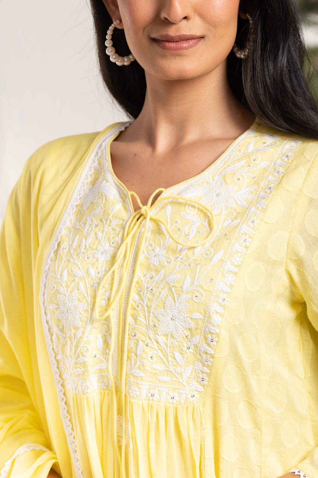 Embroidered Yoke Yellow Kurta Set
