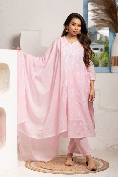 Chikankari Suit Set Pink