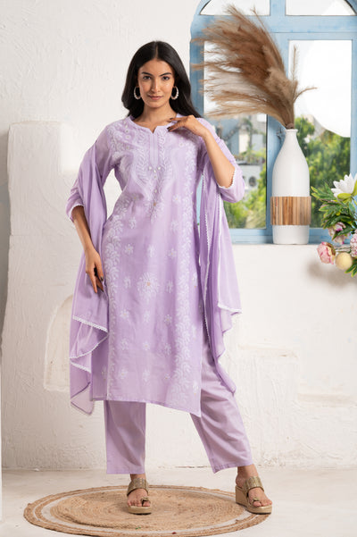 Chikankari Suit Set Lilac