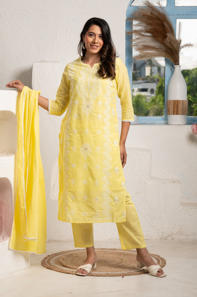 Chikinkari Kurta set Yellow