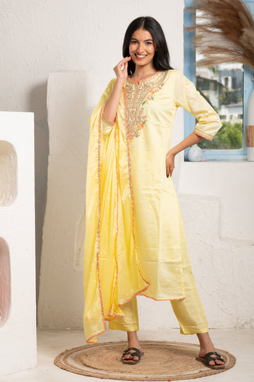 Kashida embroidered Yellow suit set