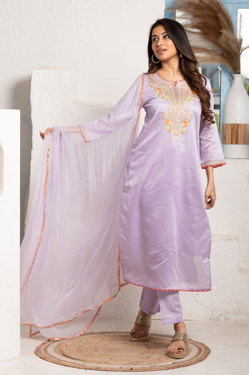 Kashida embroidered Lavender suit set
