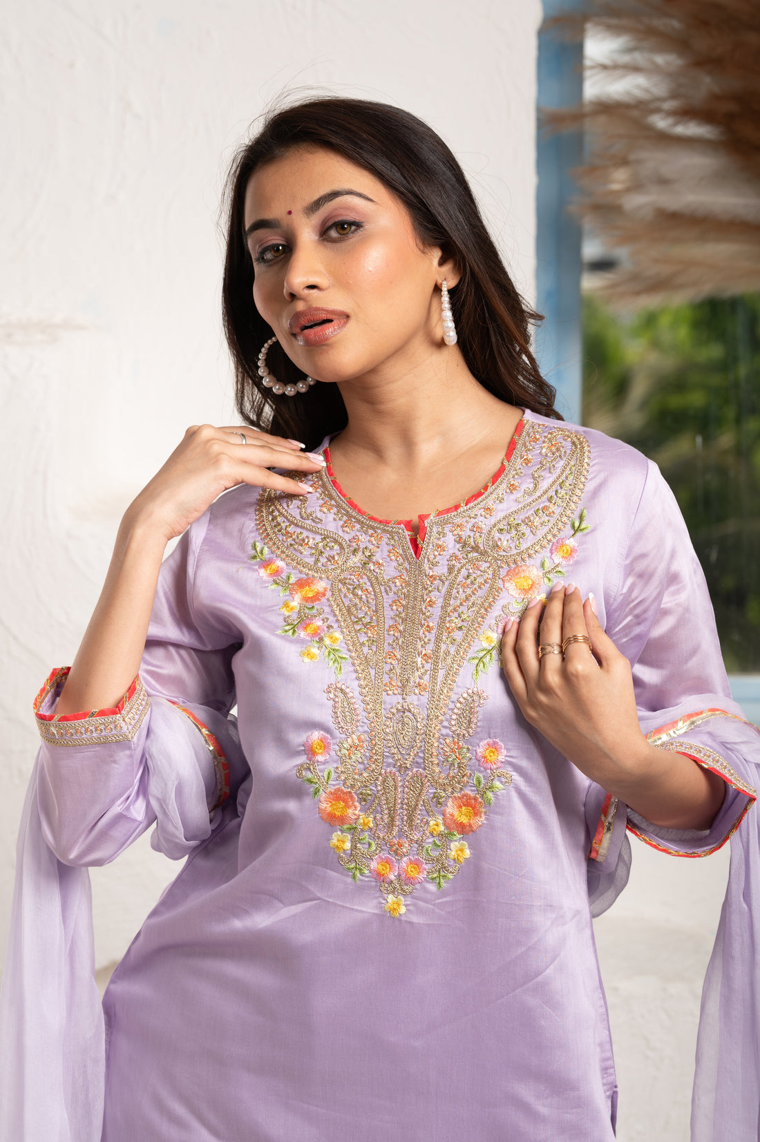 Kashida embroidered Lavender suit set