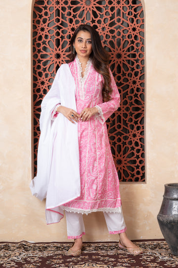 Neckline Lace Printed suit set