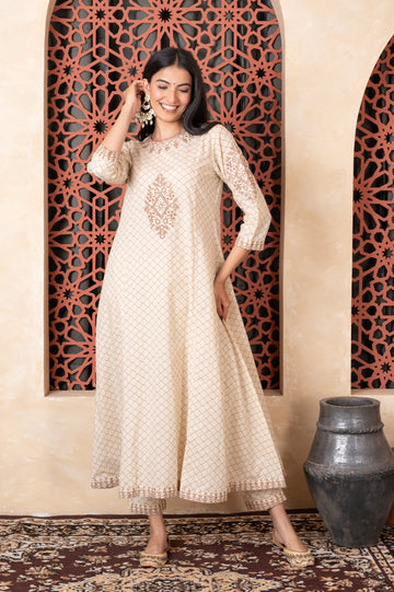 Embroidered Brown Kurta Set