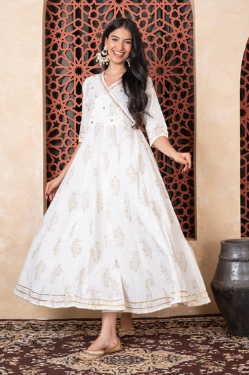 Foil Printed Kurta with Gota Lace