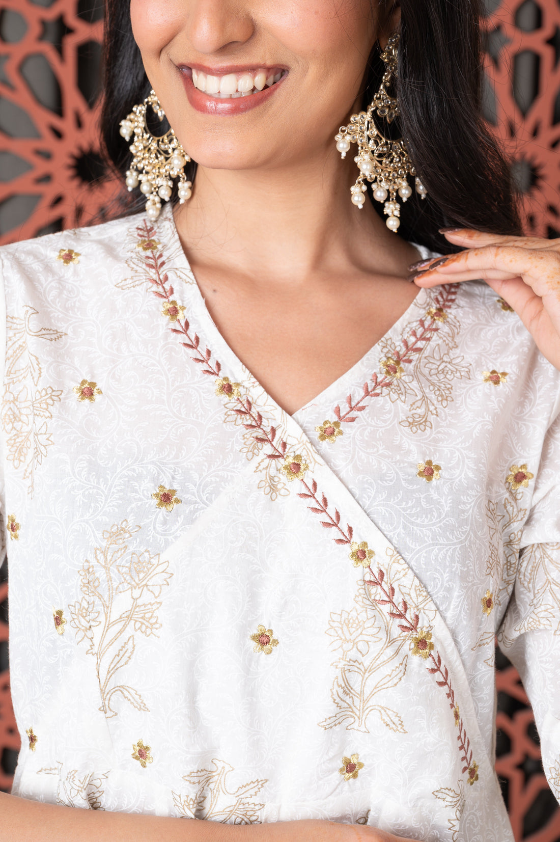 Foil Printed Kurta with Gota Lace