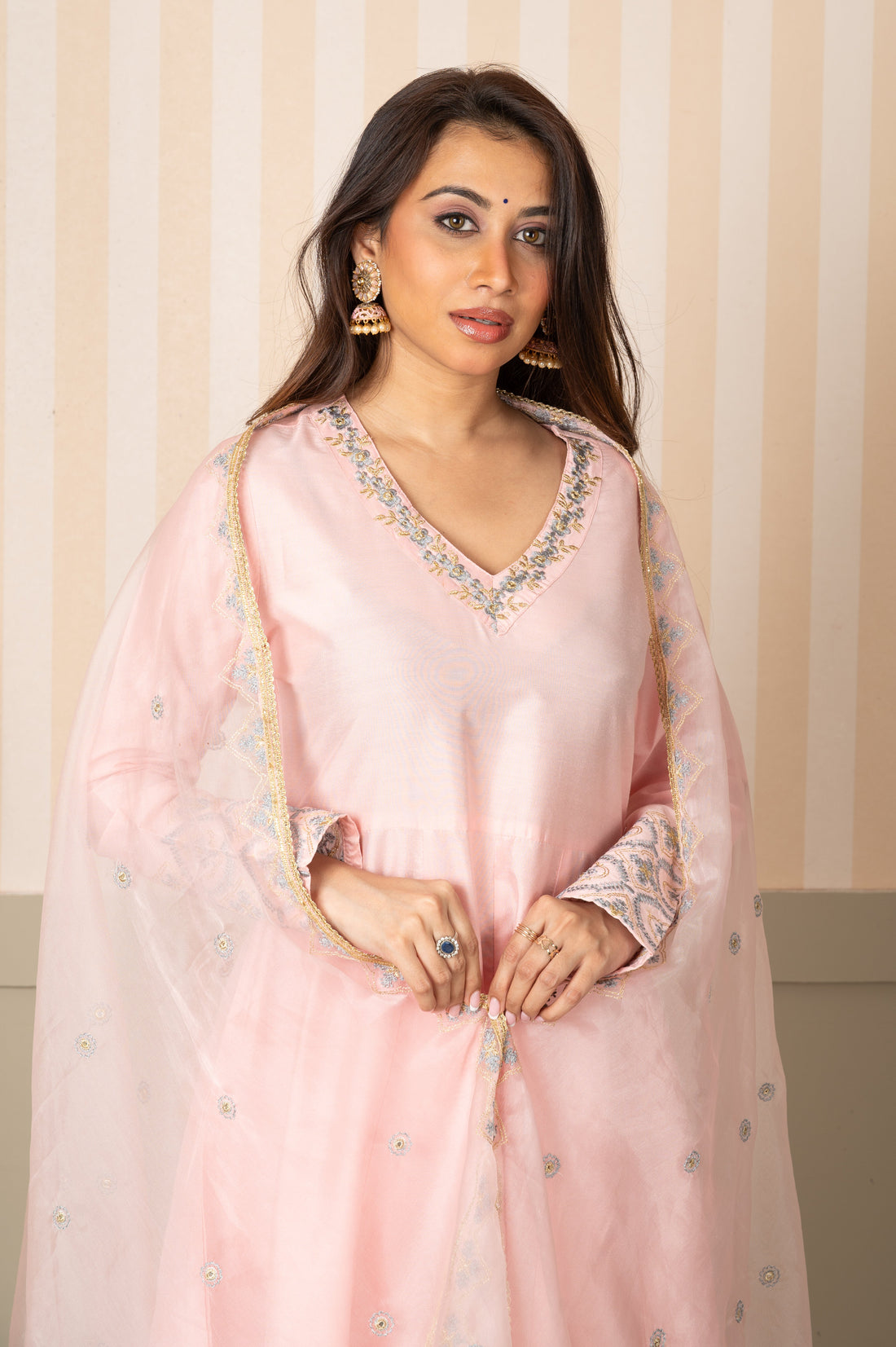 Embroidered Neckline Silk Kurta set