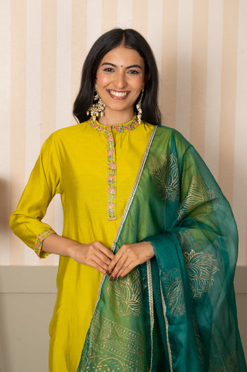 Embroidered Neck Line Suit Set