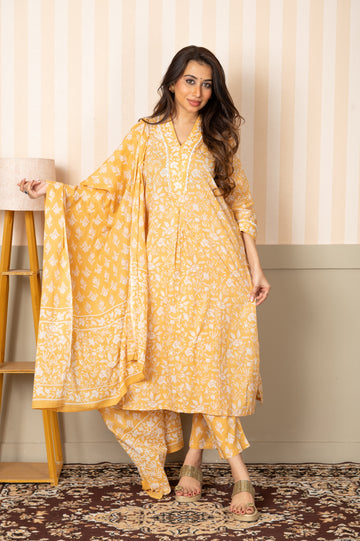Cotton Lace Floral Print suit set