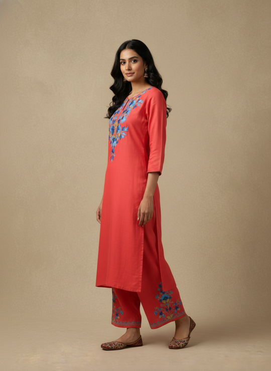 Peach embroidered Co-ord Set