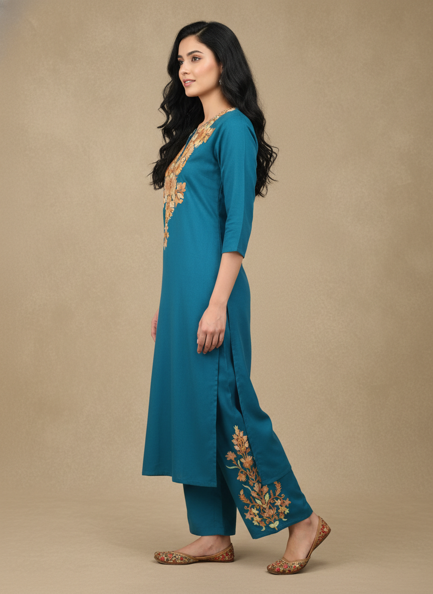 Teal embroidered Co-ord Set