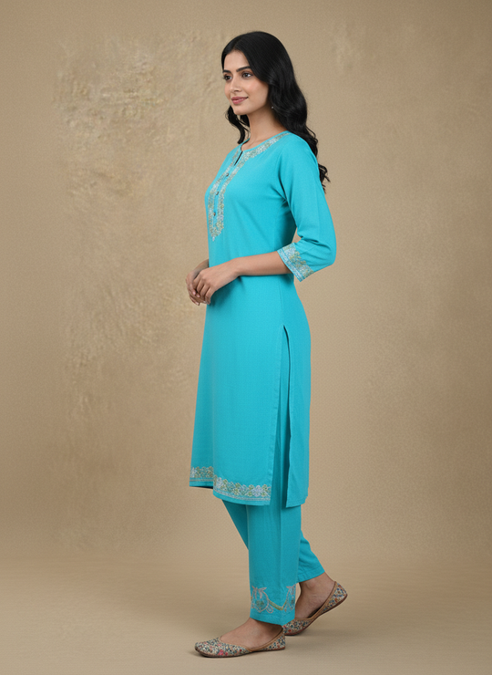 Aqua Blue Aari Embroidered Co-ord Set