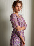 V-neck Purple Jaipuri suit with Gota Lace - Cult91