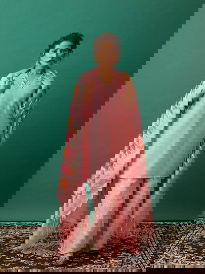 V Neck Light Pink Banarasi Suit - Cult91
