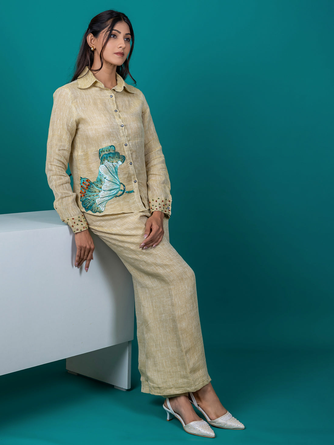 Lemon yellow linen co-ord set