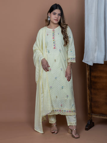 Lime Yellow Dobby Weave 3-Piece Suit Set