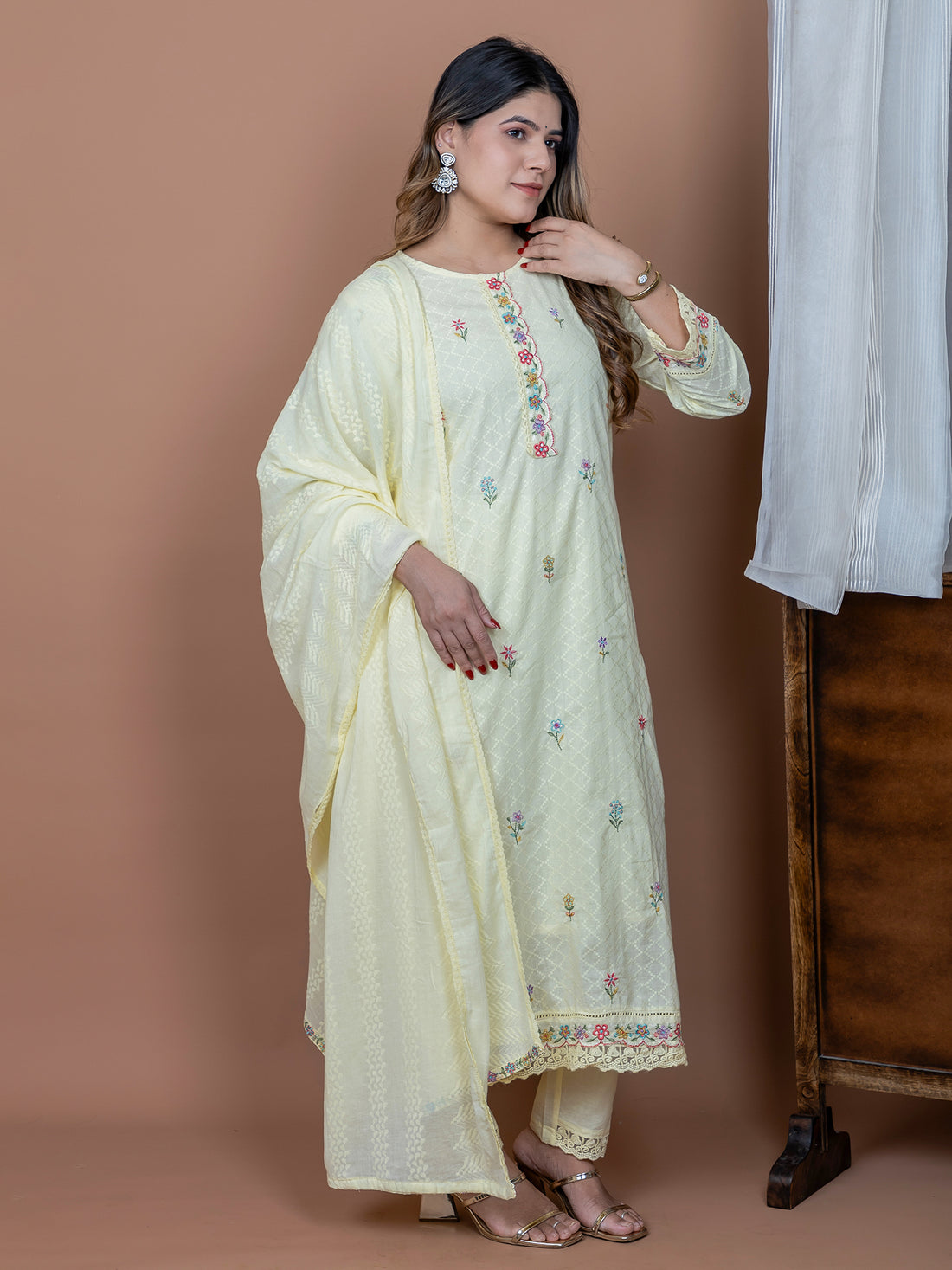 Lime Yellow Dobby Weave 3-Piece Suit Set