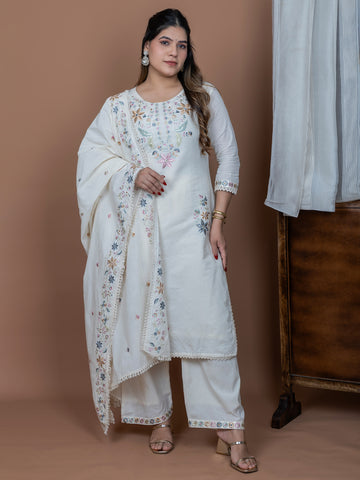 Ivory 3-Piece Suit With Statement Dupatta