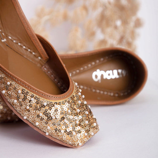 Women Cream Embellished Ethnic Mojaris Flats - Cult91