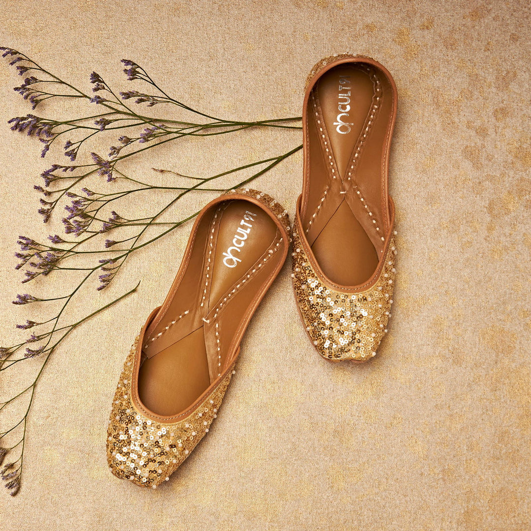 Women Cream Embellished Ethnic Mojaris Flats - Cult91