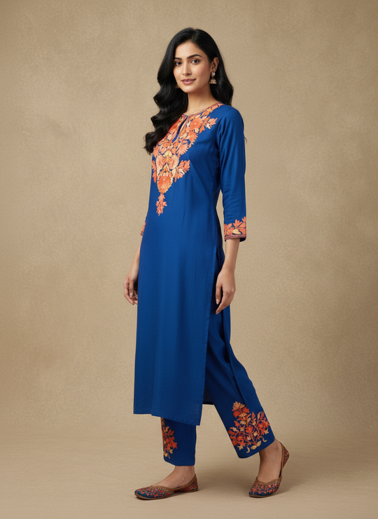 Midnight Bloom Navy Blue Aari Embroidered Co-ord Set