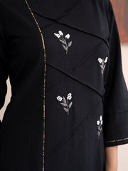 Black handloom cotton kurta with  kashimir tilla hand embroidery and pockets