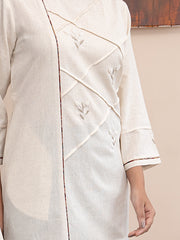 Ivory handloom cotton kurta with  kashimir tilla hand embroidery and pockets