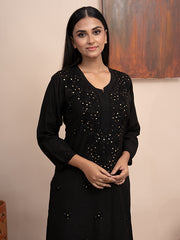 Black chanderi kurta with hand chikankari and mukaish work